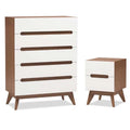 Mid Century Modern White and Walnut Chest and Nightstand Set P5536