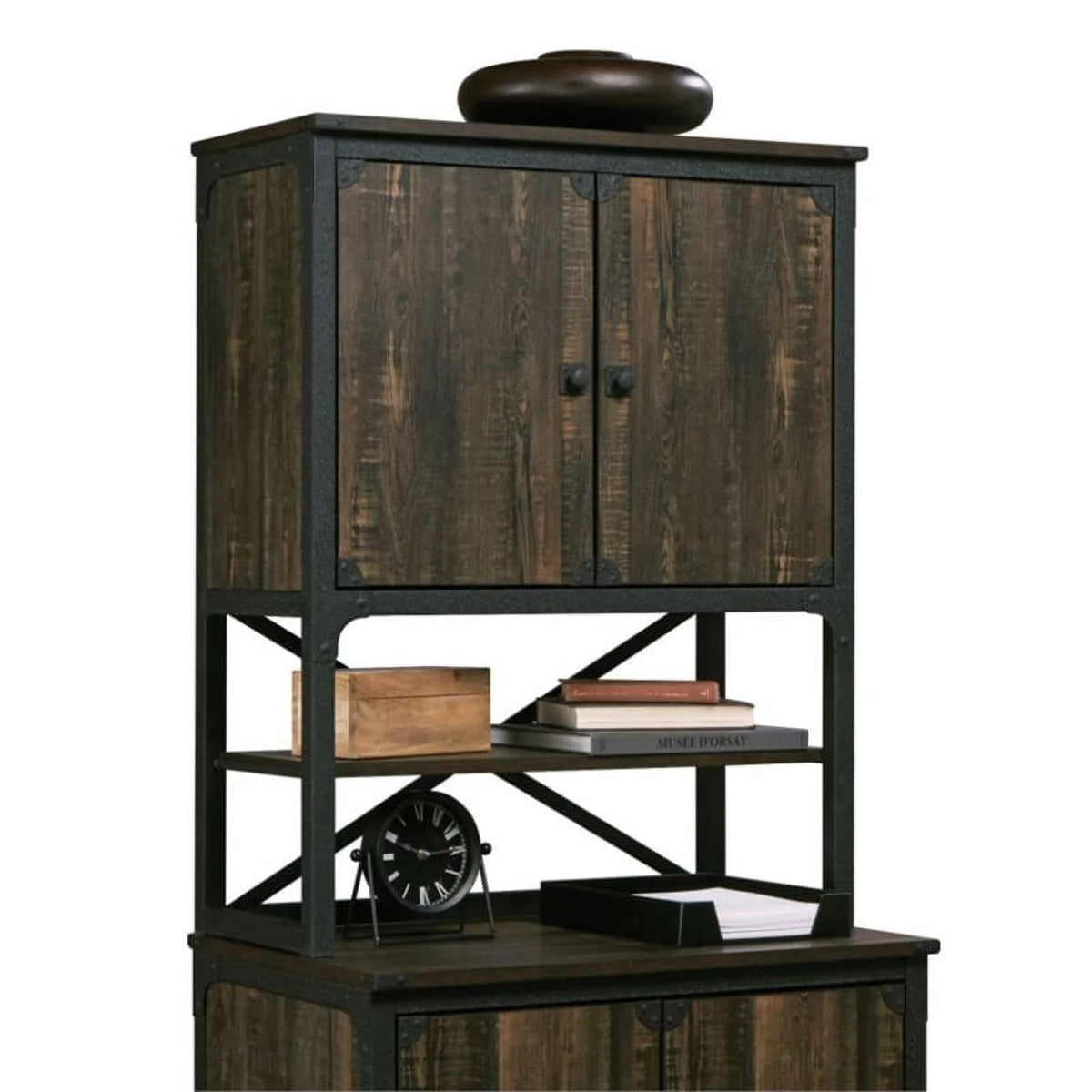 Engineered Wood Library Hutch in Carbon Oak Finish O102