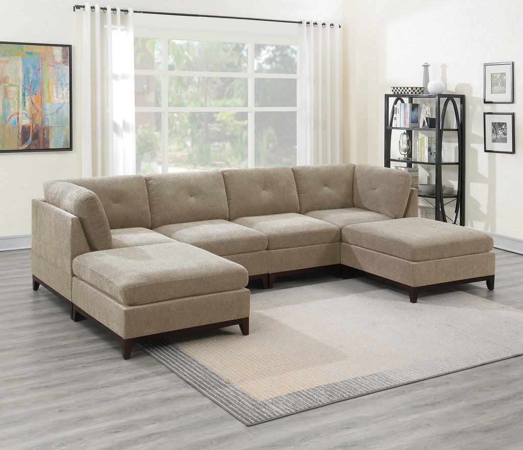 Chenille Camel U-Sectional Sofa Set 6pcs D316252