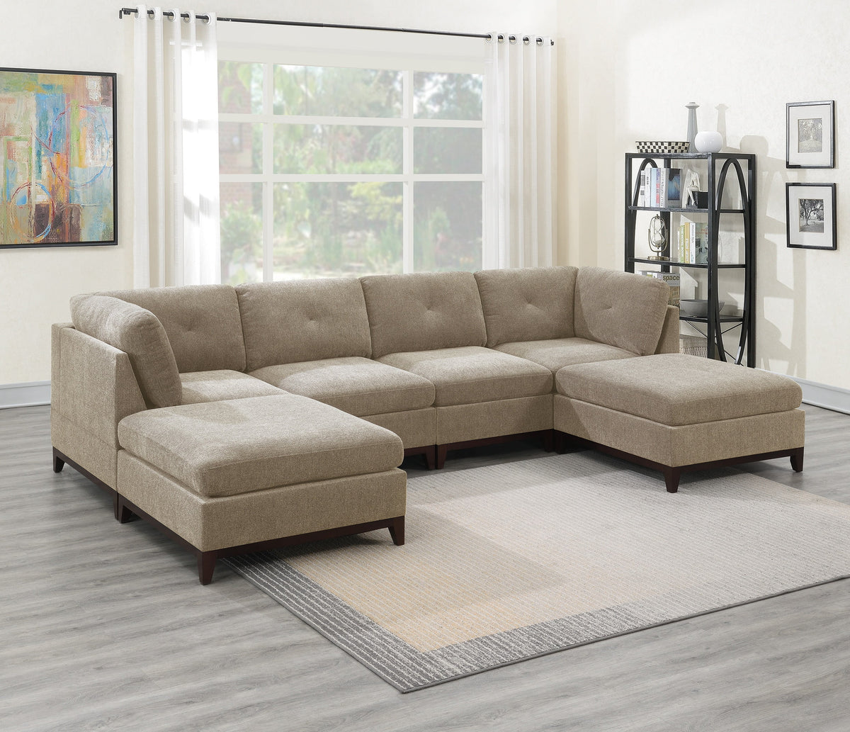 Chenille Camel U-Sectional Sofa Set 6pcs D316252