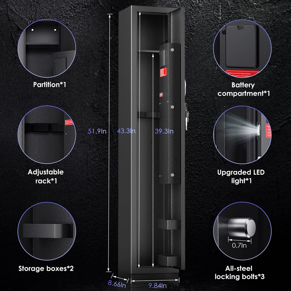 3-Gun Safe with LED Light, Digital Keypad, Alarm System G9336
