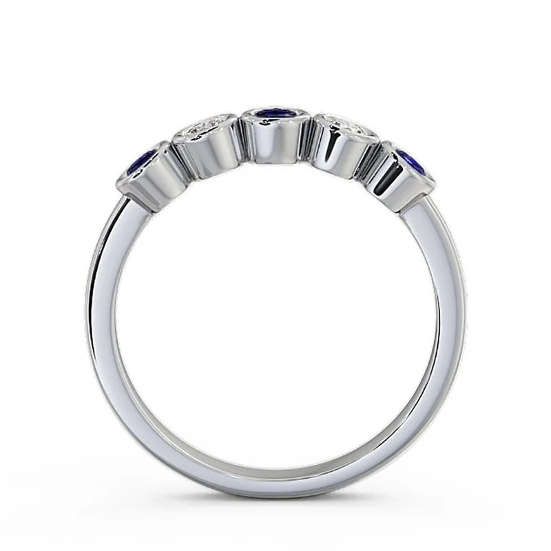 14K White Gold Eternity Band with Blue Sapphire and Diamond J183598