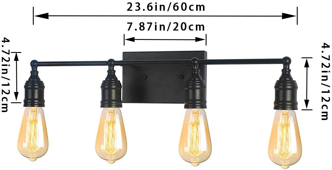 Matte Black 4-Light Industrial Vanity Light Fixture K3608