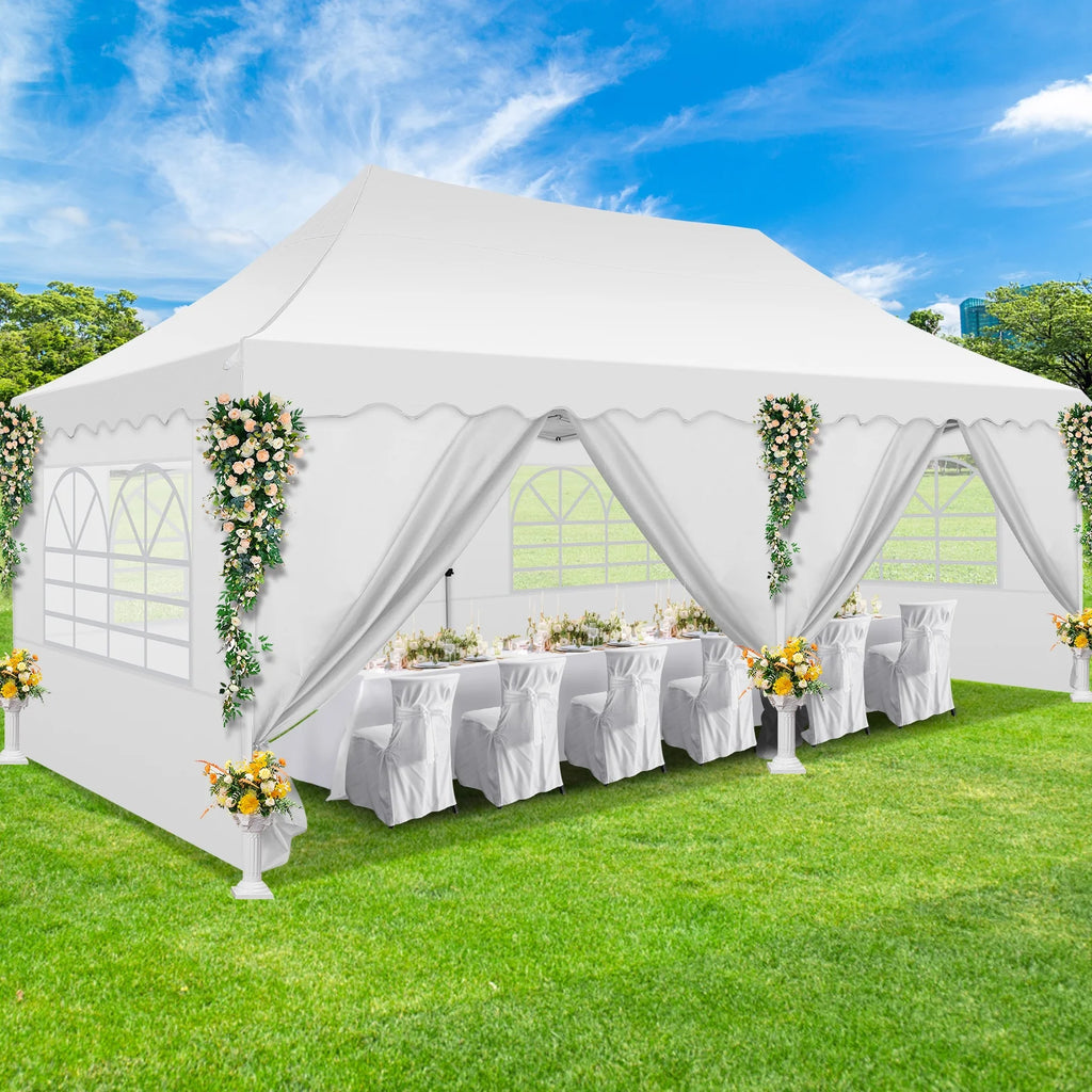 10' x 20' Pop Up Canopy Party Tent Heavy Duty Waterproof Adjustable White with Carry Bag Q29586