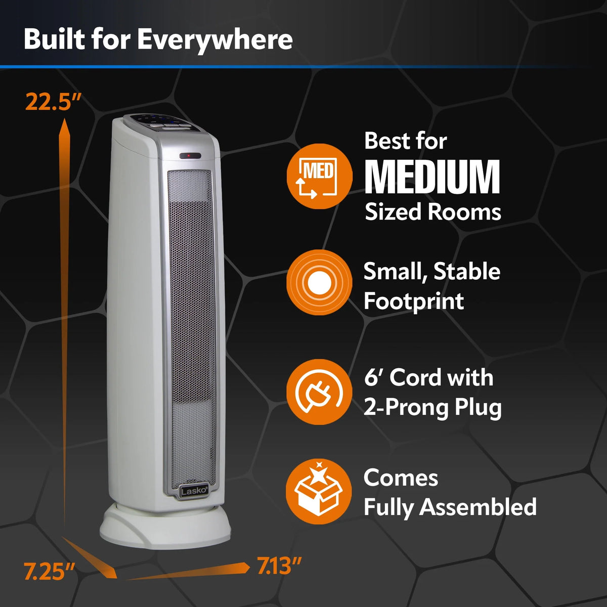 22.5 1500W Oscillating Ceramic Tower Electric Space Heater White N5112