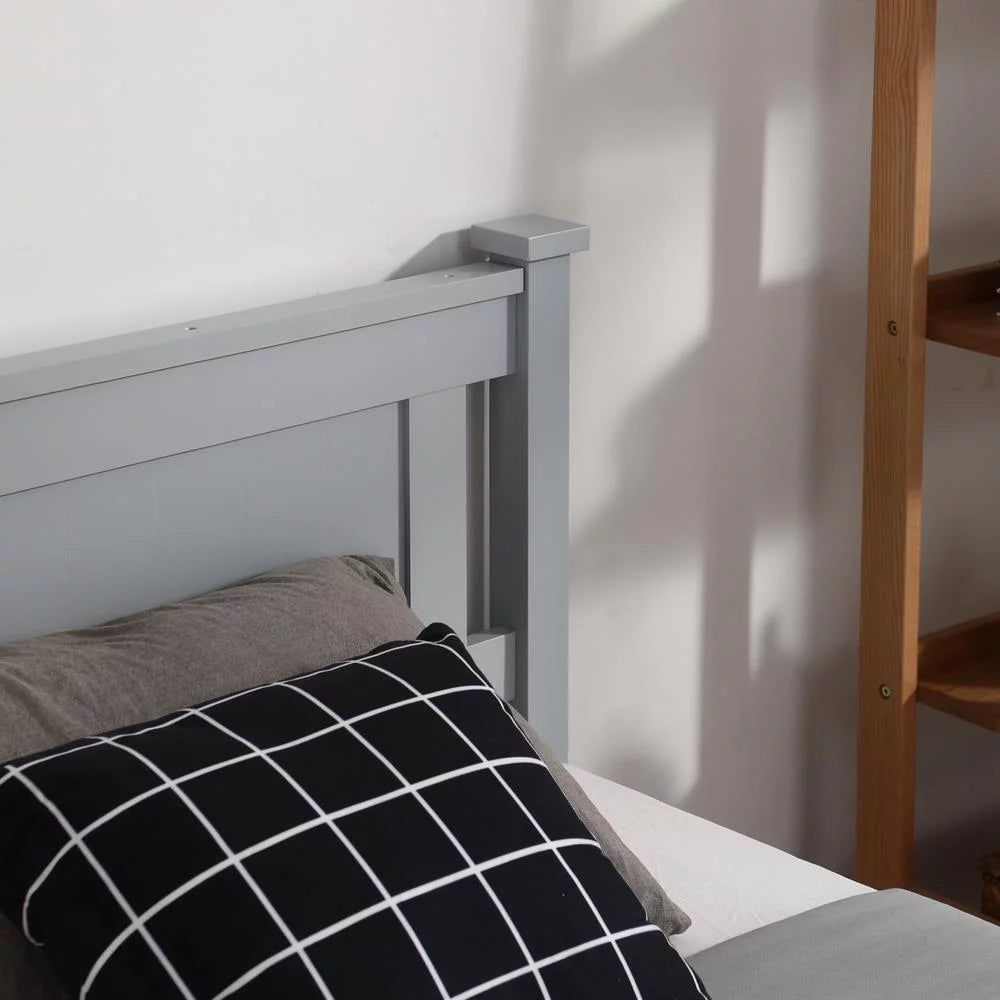 Gray Solid Pine Wood Twin Bed Frame with Headboard A1420