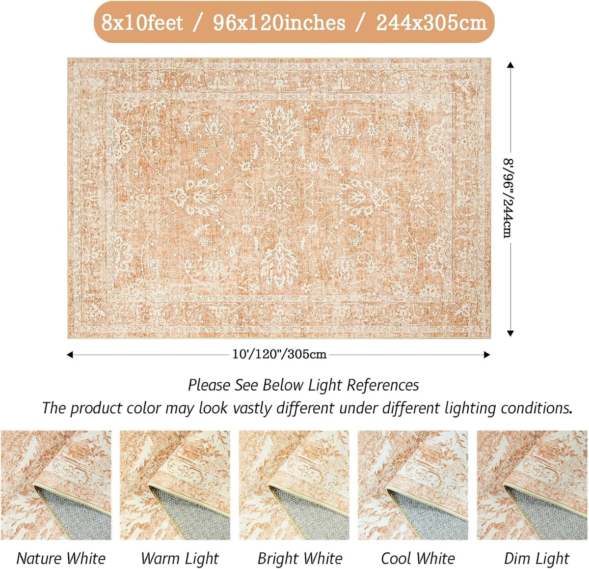 8x10 Orange Distressed Vintage Floral Area Rug Z4762