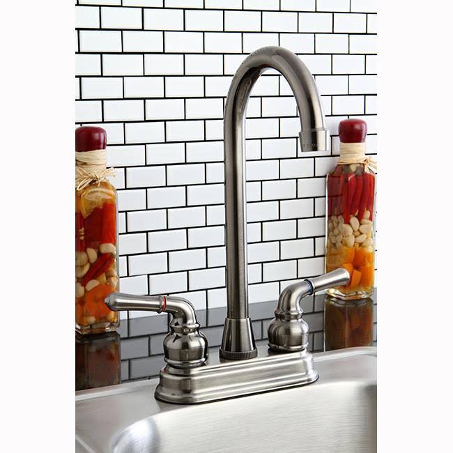Satin Nickel & Polished Brass Two-Handle Centerset High-Arch Bar Faucet H525667