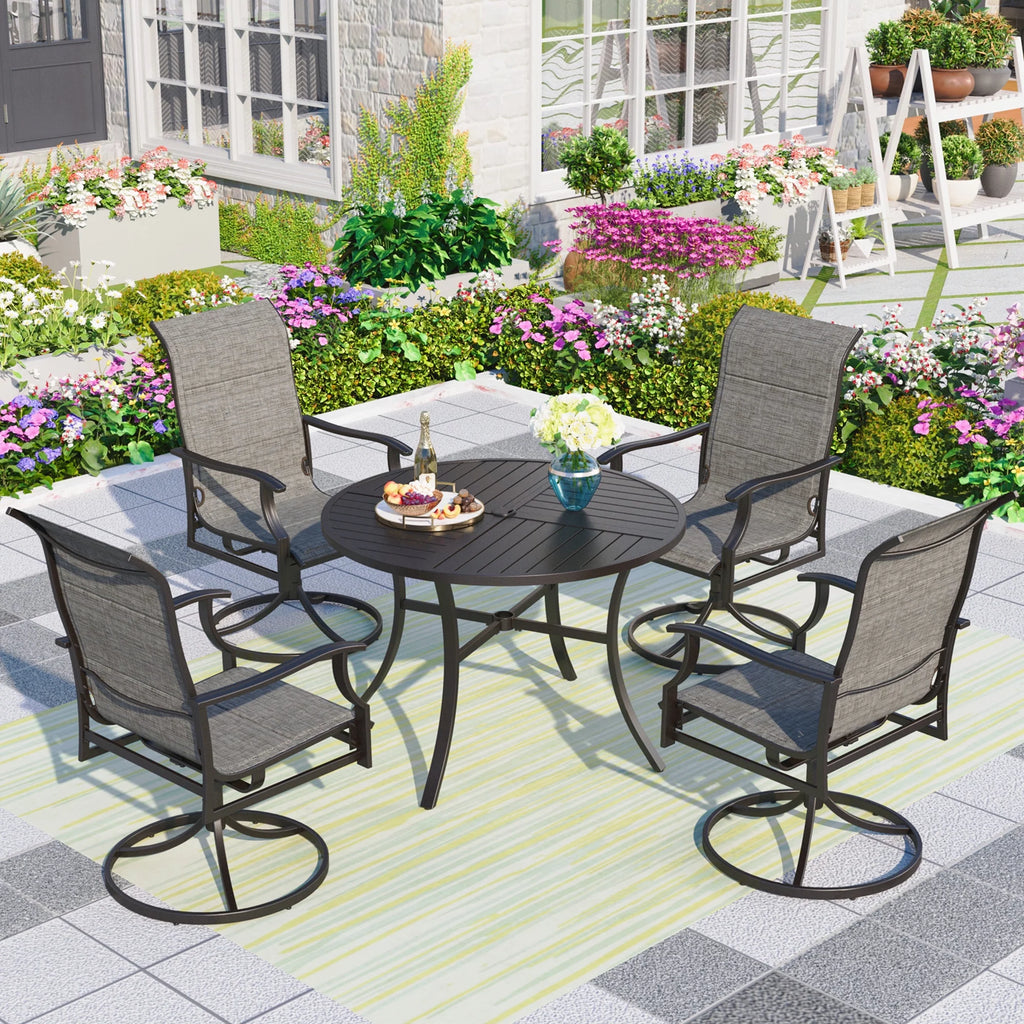 5-Piece Outdoor Dining Set with Swivel Chairs and Round Table G83144