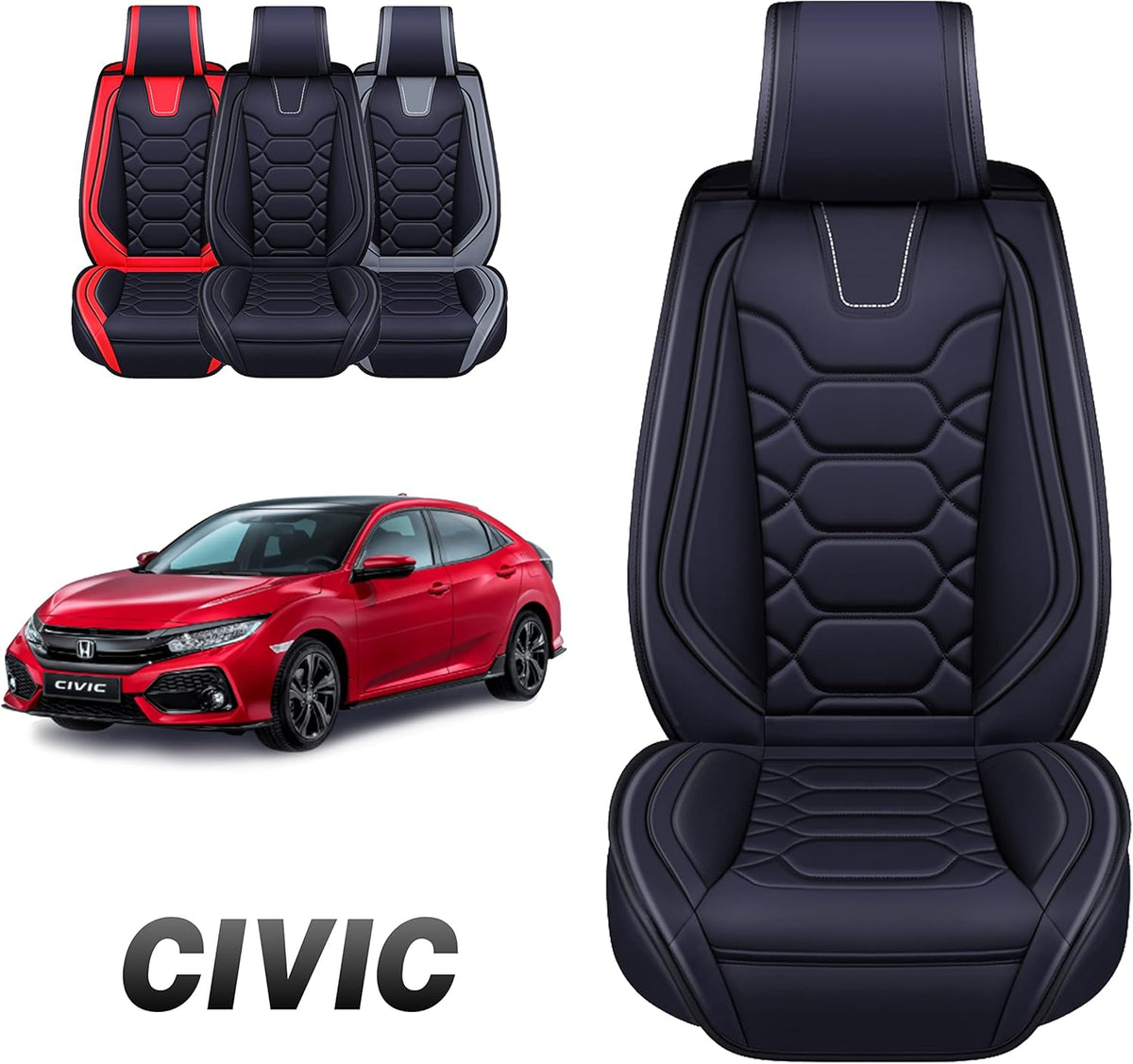 Black Leather Seat Covers Full Set V104