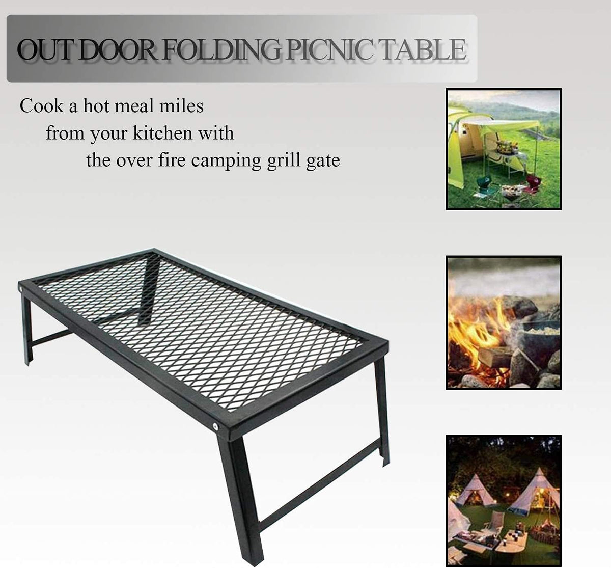 Folding Campfire Grill Heavy Duty Steel Grate O134265