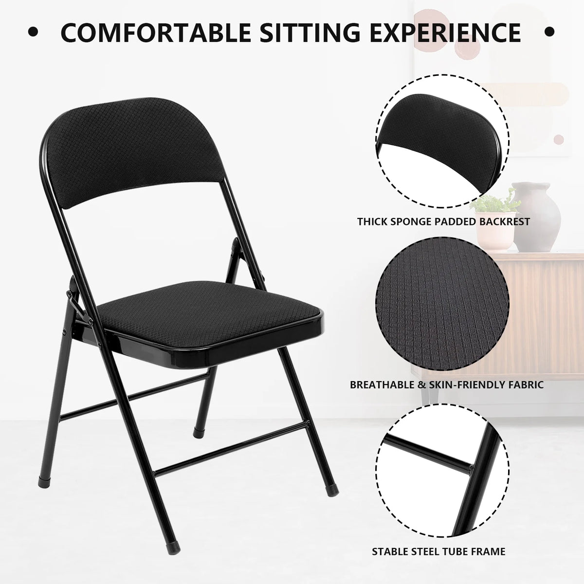 Black Fabric Upholstered Folding Chairs 6 Pack R839818
