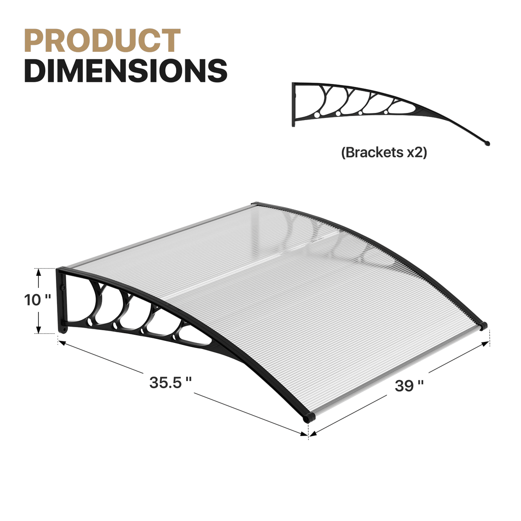 Clear Polycarbonate Door Canopy with Black Bracket T1605