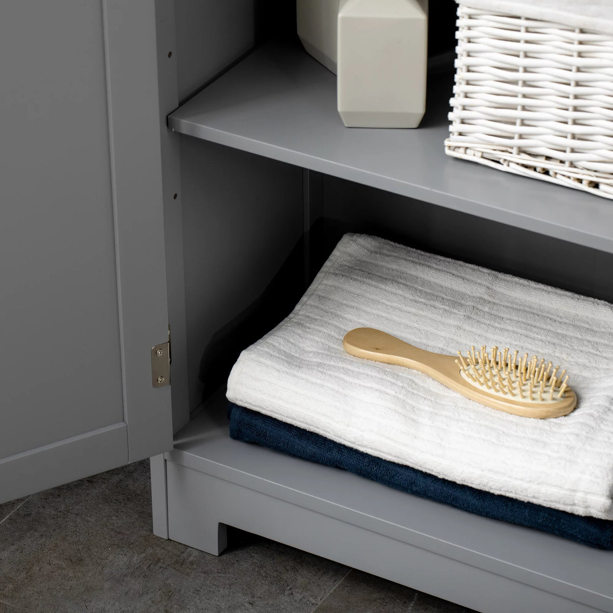 Grey Freestanding Bathroom Storage Cabinet with Drawer and Adjustable Shelf Q219