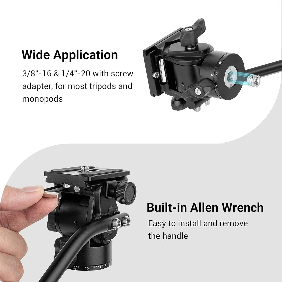 Fluid Head Pan Tilt Head with Quick Release Plate for Compact Video Cameras and DSLR Cameras, Pack of 2 S242