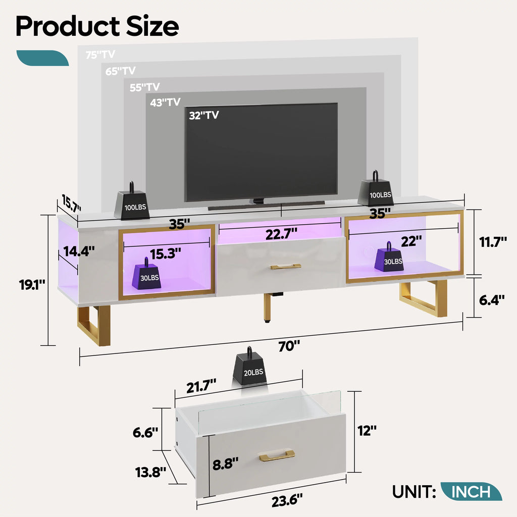 70 inch High Gloss LED TV Stand with Drawer X487