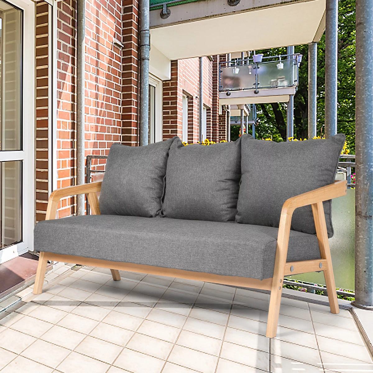 Grey Upholstered Sofa with Wooden Frame R737740