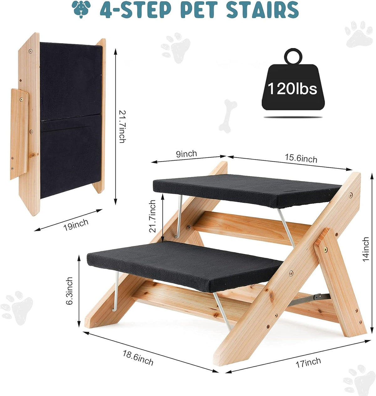 2-in-1 Foldable Wooden Pet Stairs with 2 Levels S2302
