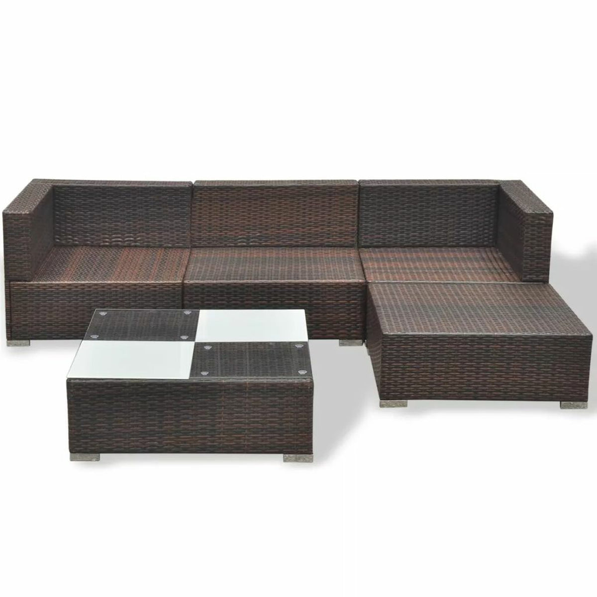 5 Piece Outdoor Sectional Sofa Lounge with Coffee Table and Ottoman Set Cushioned Poly Rattan B922828