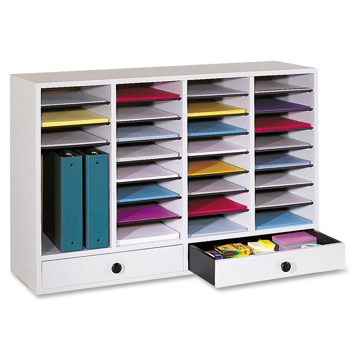 Gray 32 Compartment Letter Sorter with 2 Drawers Z1916