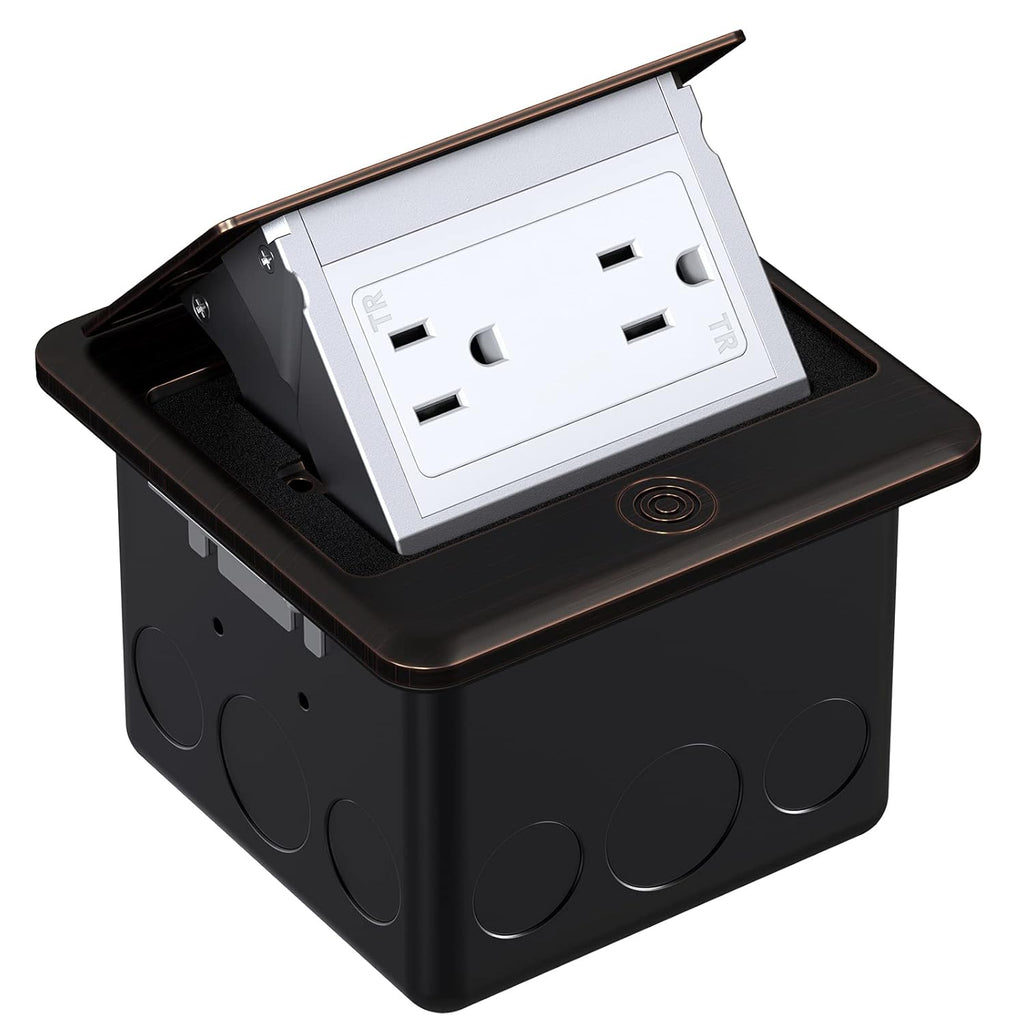 Brushed Nickel Pop Up Floor Outlet Box with Tamper-Resistant Receptacle, Pack of 2 F30374