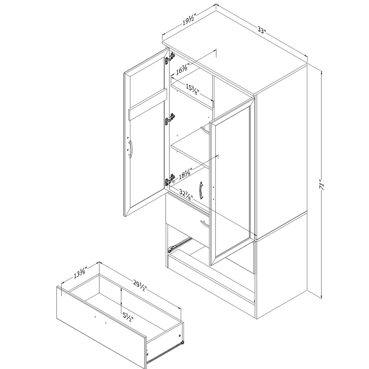 Gray Oak Wardrobe Armoire K385
