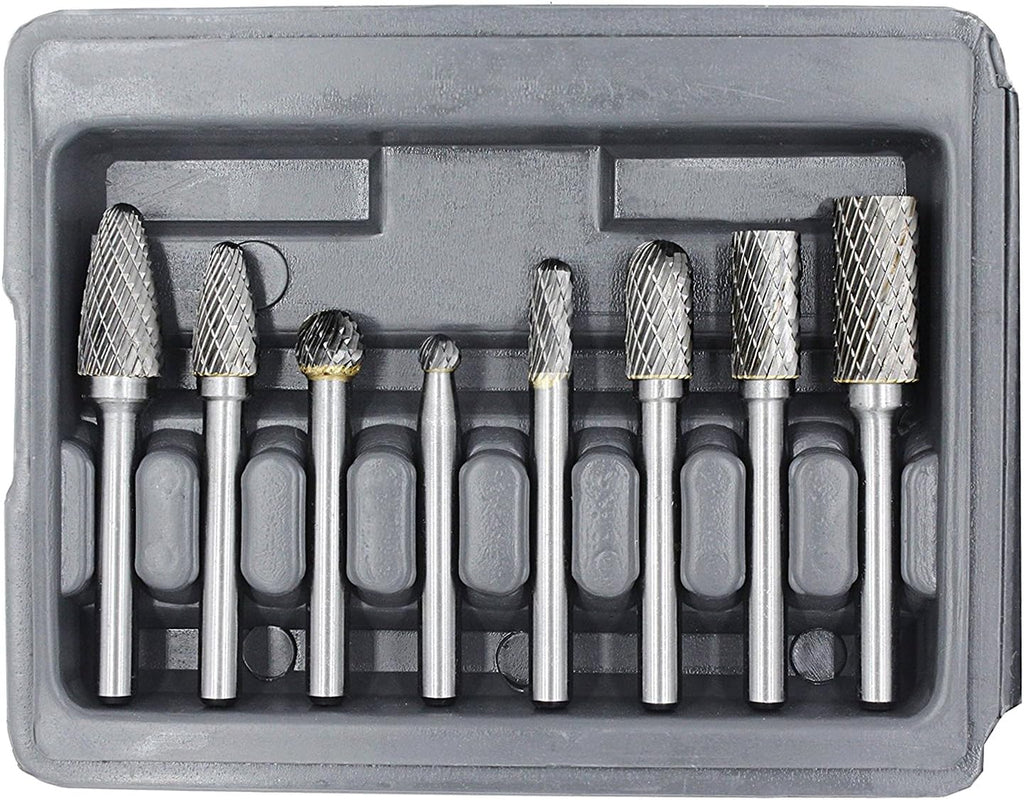 Carbide Burr Set with 1/4'' Shank 8pcs Double Cut Solid Carbide Rotary Burr Set G445