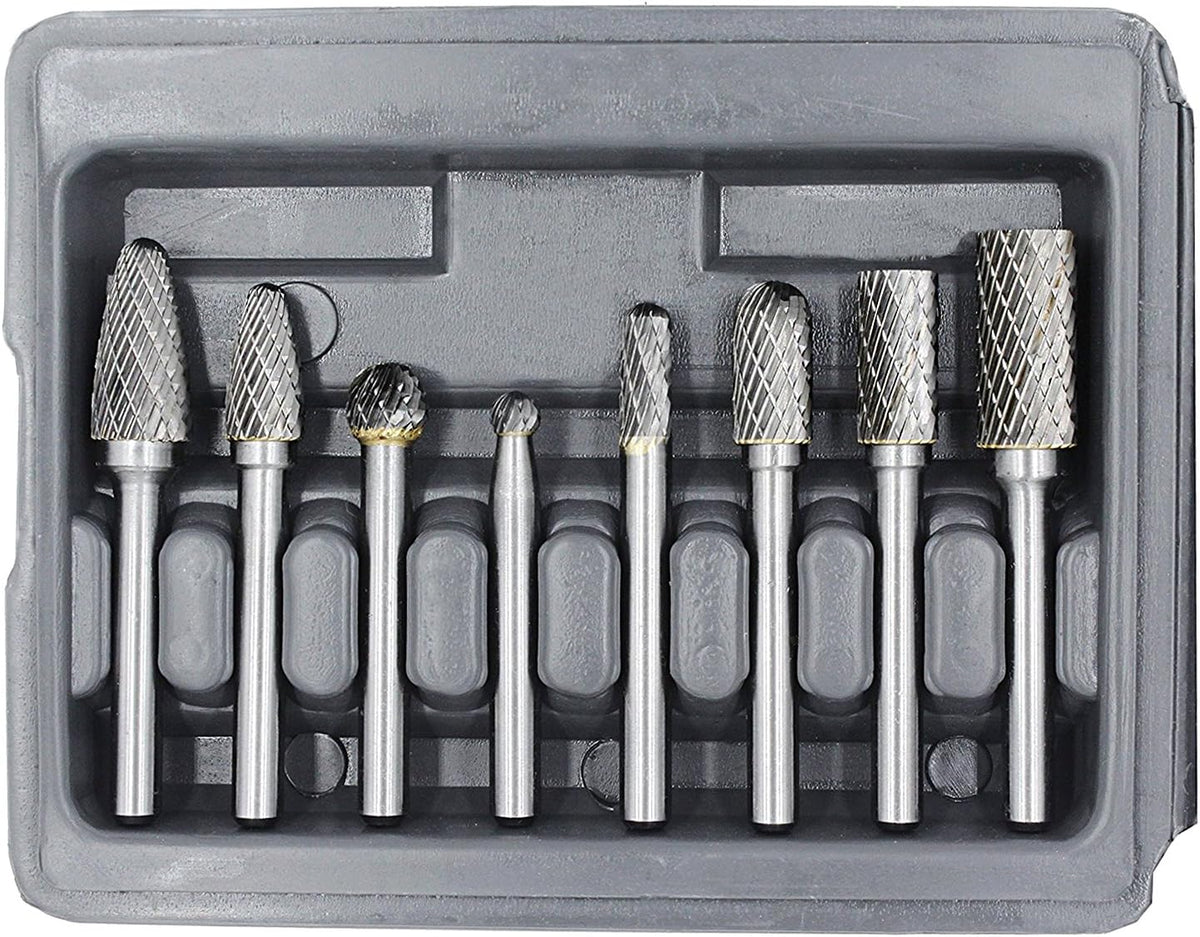 Carbide Burr Set with 1/4'' Shank 8pcs Double Cut Solid Carbide Rotary Burr Set G445