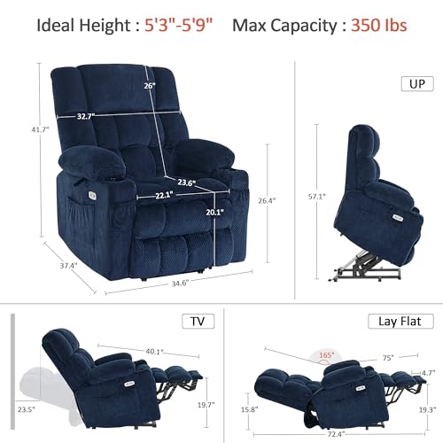 Dual Motor Power Lift Recliner Chair with Massage and Heat, Fabric, Burgundy N42089