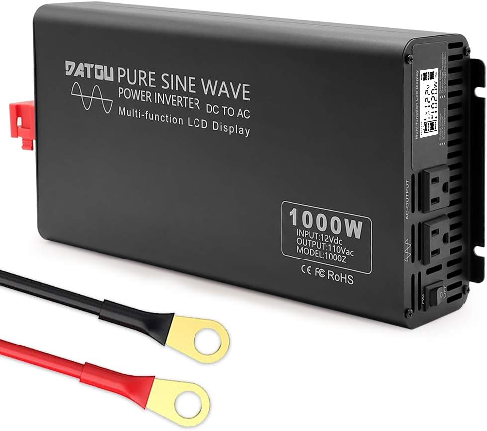 1500W Peak Pure Sine Wave Power Inverter DC 12V to 110V AC Car Power Converter with 2 AC Outlets S301