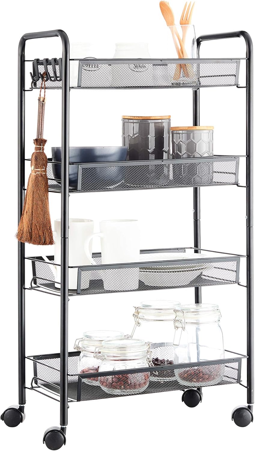 3-Tier Rolling Utility Storage Cart with Wheels, Black L530