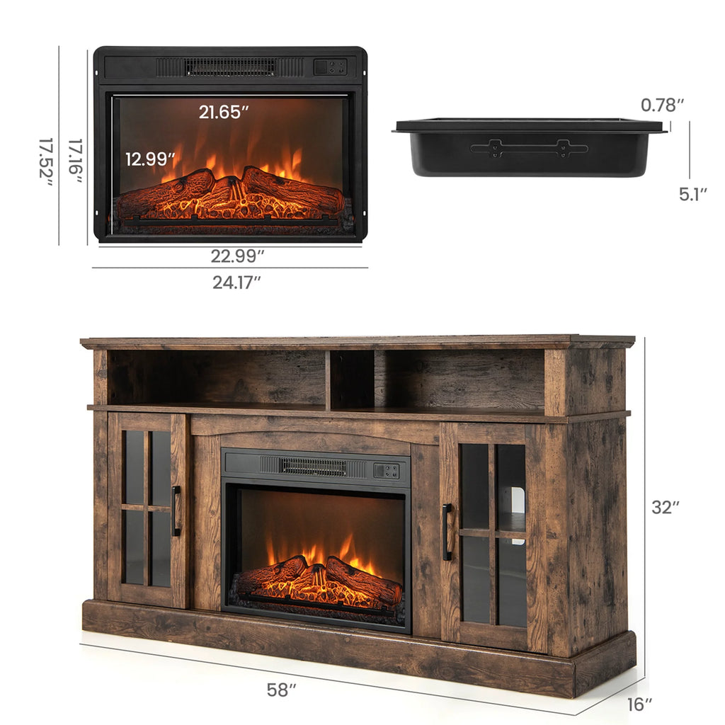 58'' Fireplace TV Stand with 1400W Electric Fireplace N657
