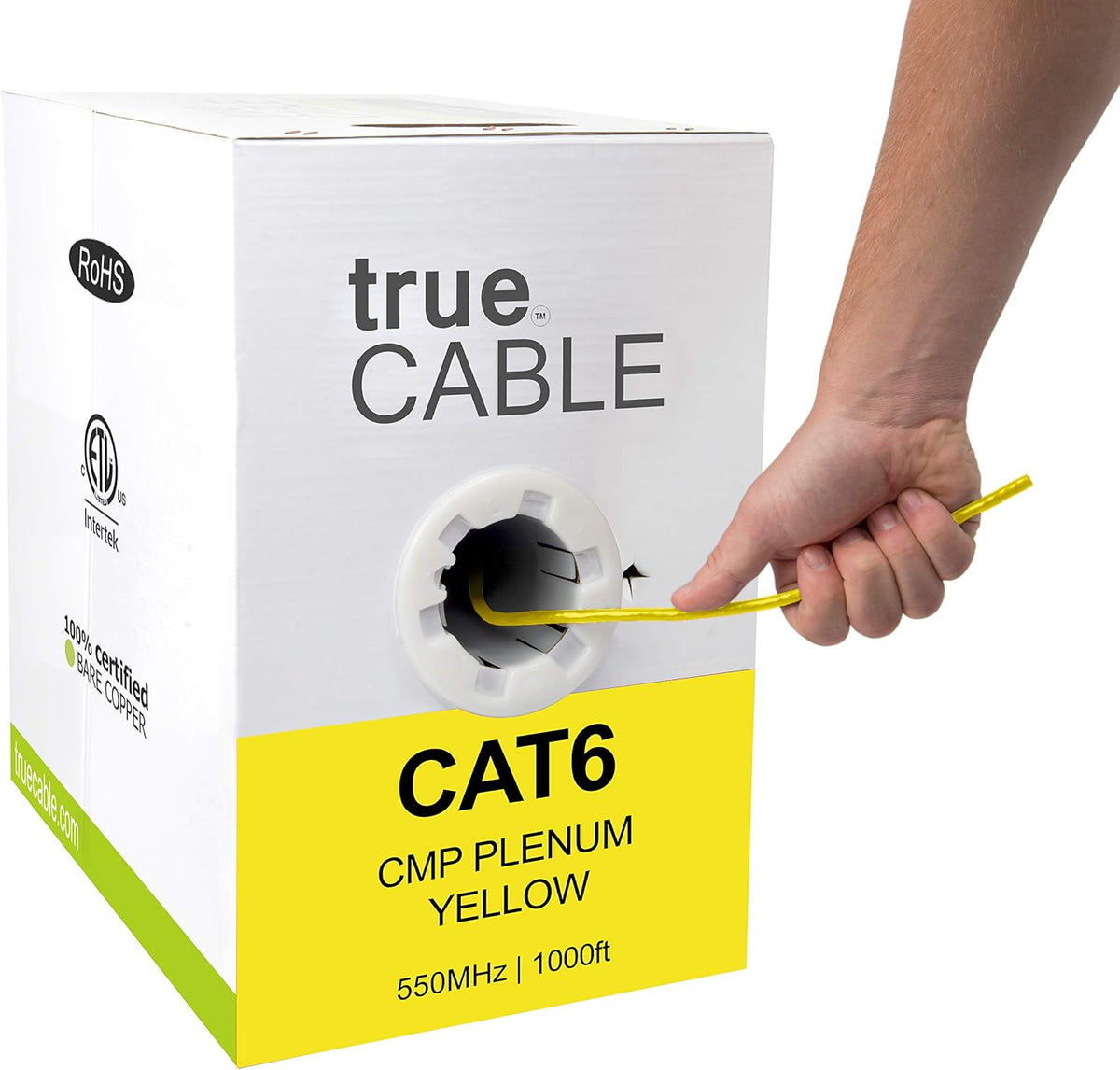 Cat6 Plenum 1000ft Yellow 23AWG 4 Pair Solid Bare Copper Bulk Ethernet Cable V281278