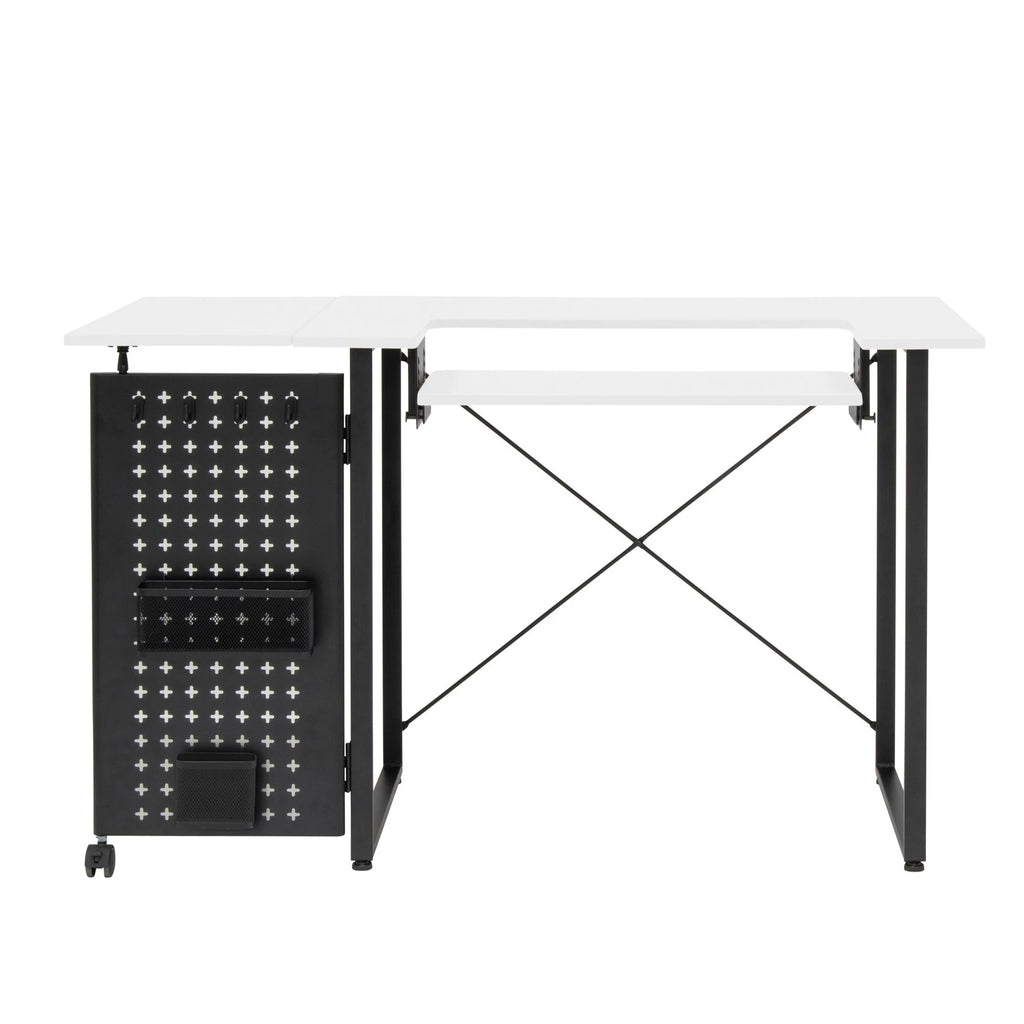 Sewing Table with Storage Panel and Adjustable Platform White/Graphite O479