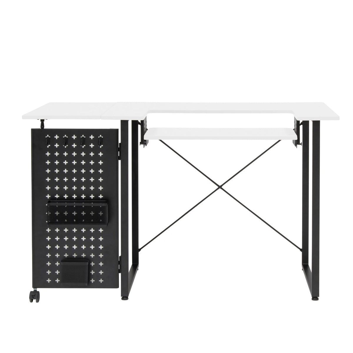 Sewing Table with Storage Panel and Adjustable Platform White/Graphite O479