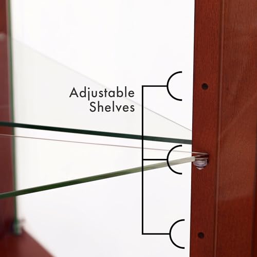 72" Tall Corner 6-Shelf Curio Cabinet with Tempered Glass Doors and Adjustable Storage Shelves (Cherry) R544