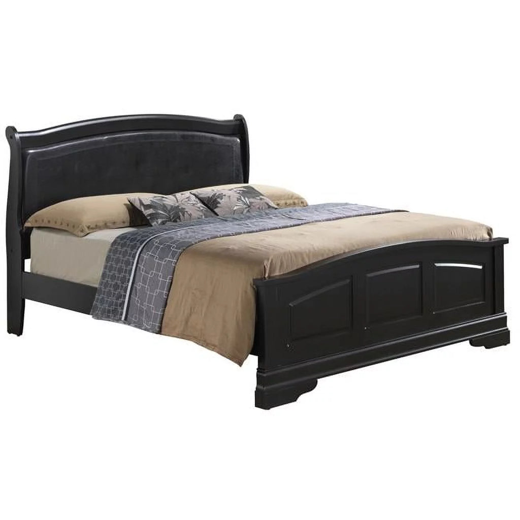 Black King Size Upholstered Wood Panel Bed J1659