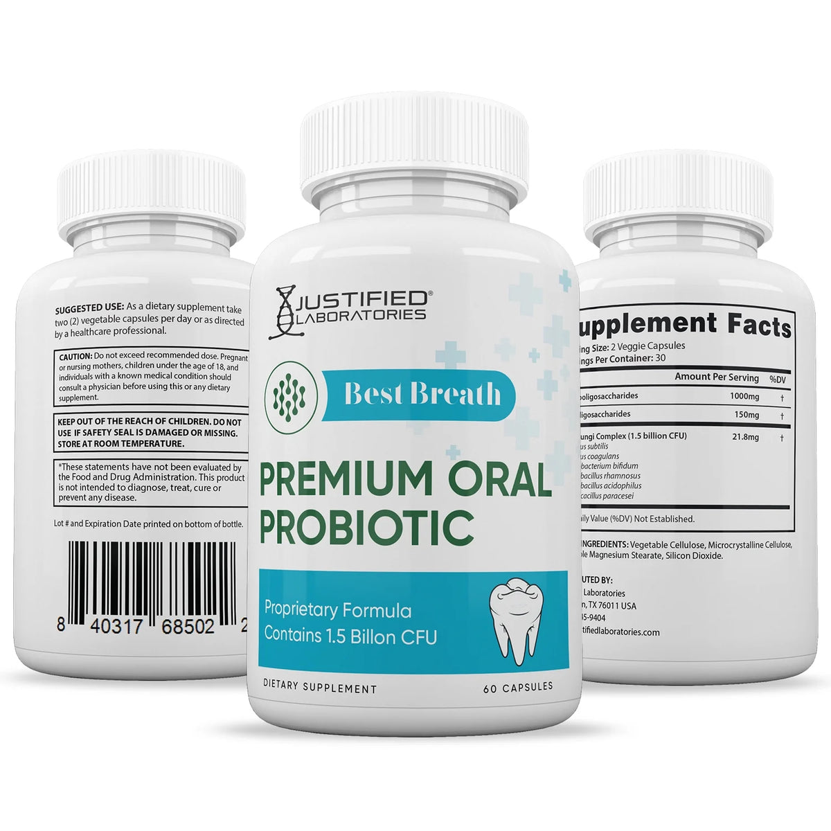1.5 Billion CFU Probiotic Oral Support 60 Capsules H8259