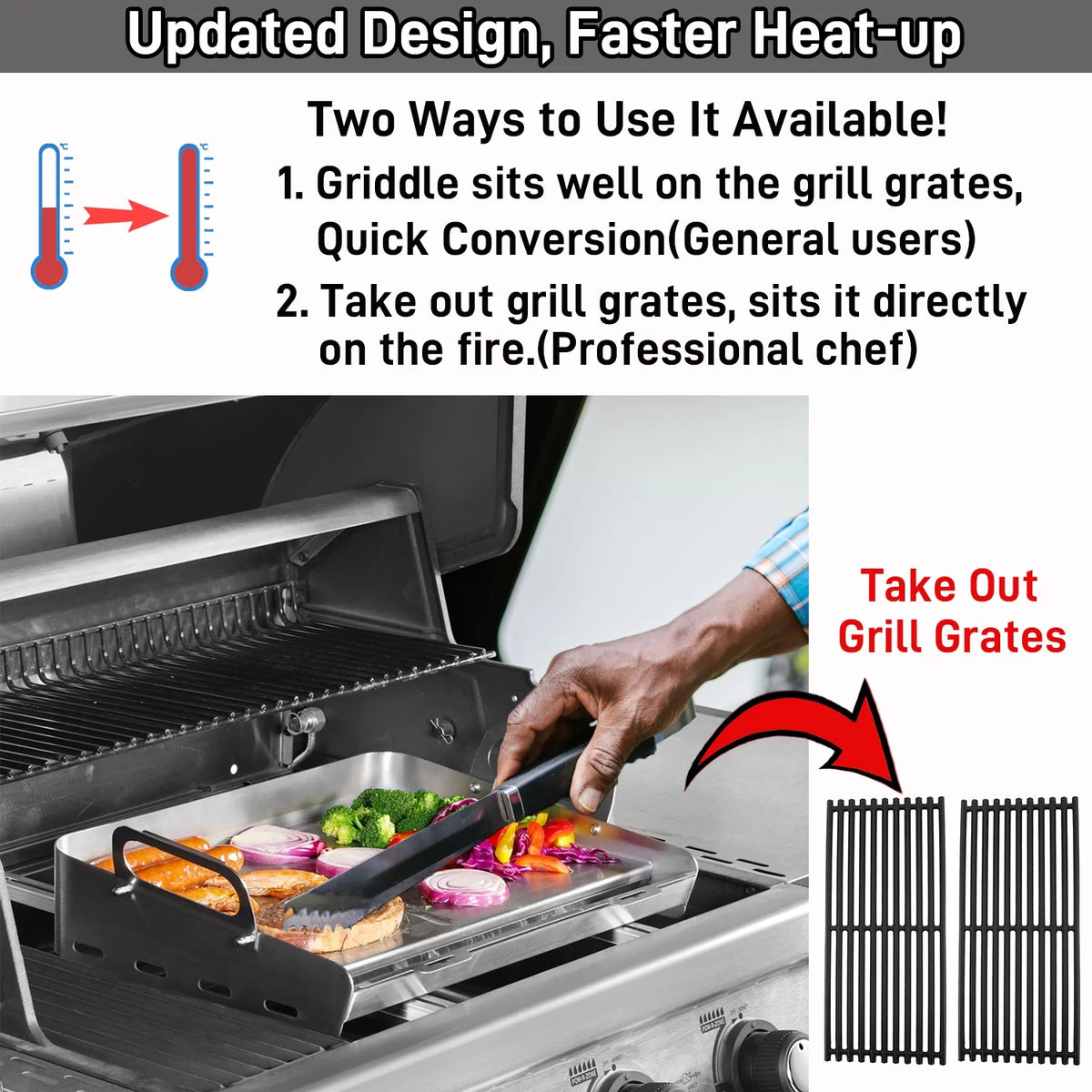 Flat Top Grill Griddle with Removable Grease Tray, 24 x 16 Stainless Steel U123665