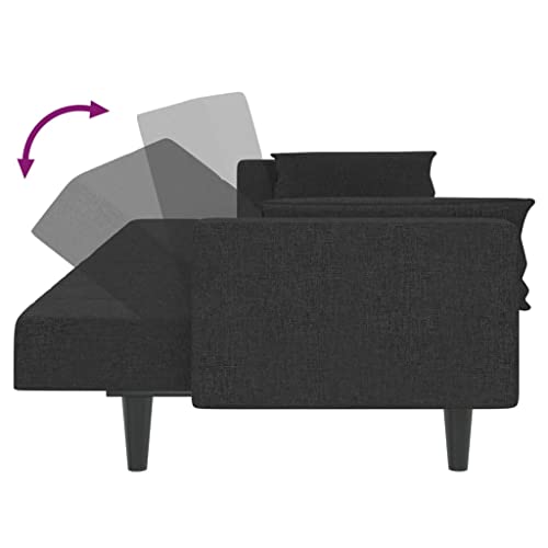 2-Seater Black Fabric Convertible Sleeper Sofa Bed with Two Pillows L109