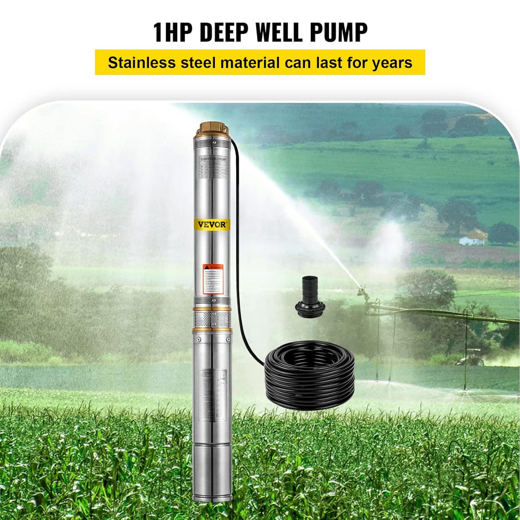 1 HP Submersible Well Pump 33GPM 207ft Head 9.8ft Cable Stainless Steel K8733