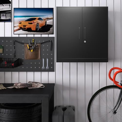 Black & Grey Steel Wall Mounted Storage Cabinet with Lock R159