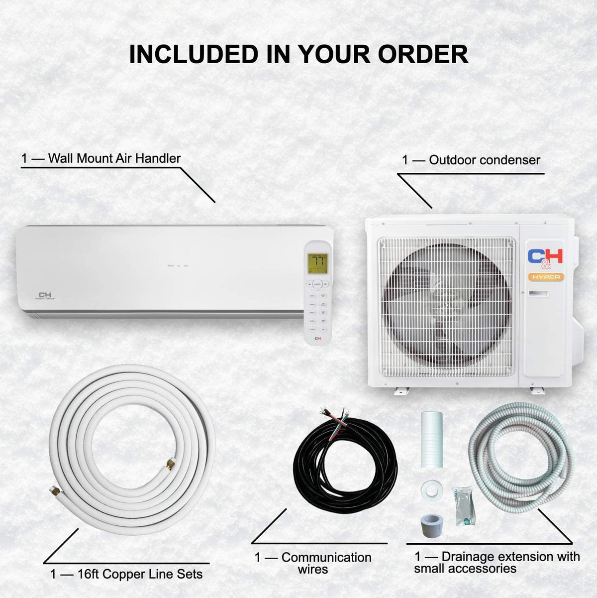 9,000 BTU 25 SEER Ductless Mini-Split Air Conditioner Heat Pump with 16FT Copper Line Set and Communication Wires D449163