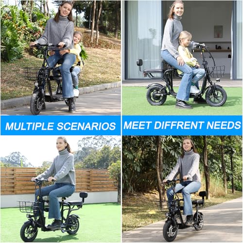 Black Electric Scooter with 3 Seats 350W Motor 14" Tire 20 Miles Range N334