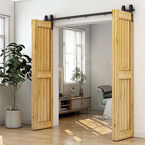 Black Track Bi-Folding Sliding Barn Door Hardware Kit Z683867