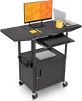Black Height Adjustable Utility Cart with Locking Cabinet and Drop Leaves C6670