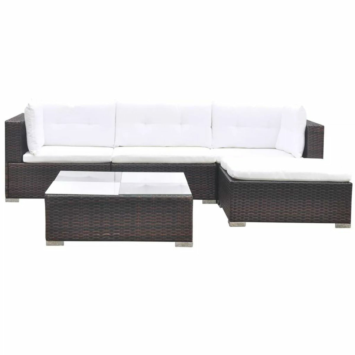 5 Piece Outdoor Sectional Sofa Lounge with Coffee Table and Ottoman Set Cushioned Poly Rattan B922828