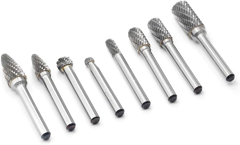 Carbide Burr Set with 1/4'' Shank 8pcs Double Cut Solid Carbide Rotary Burr Set G445