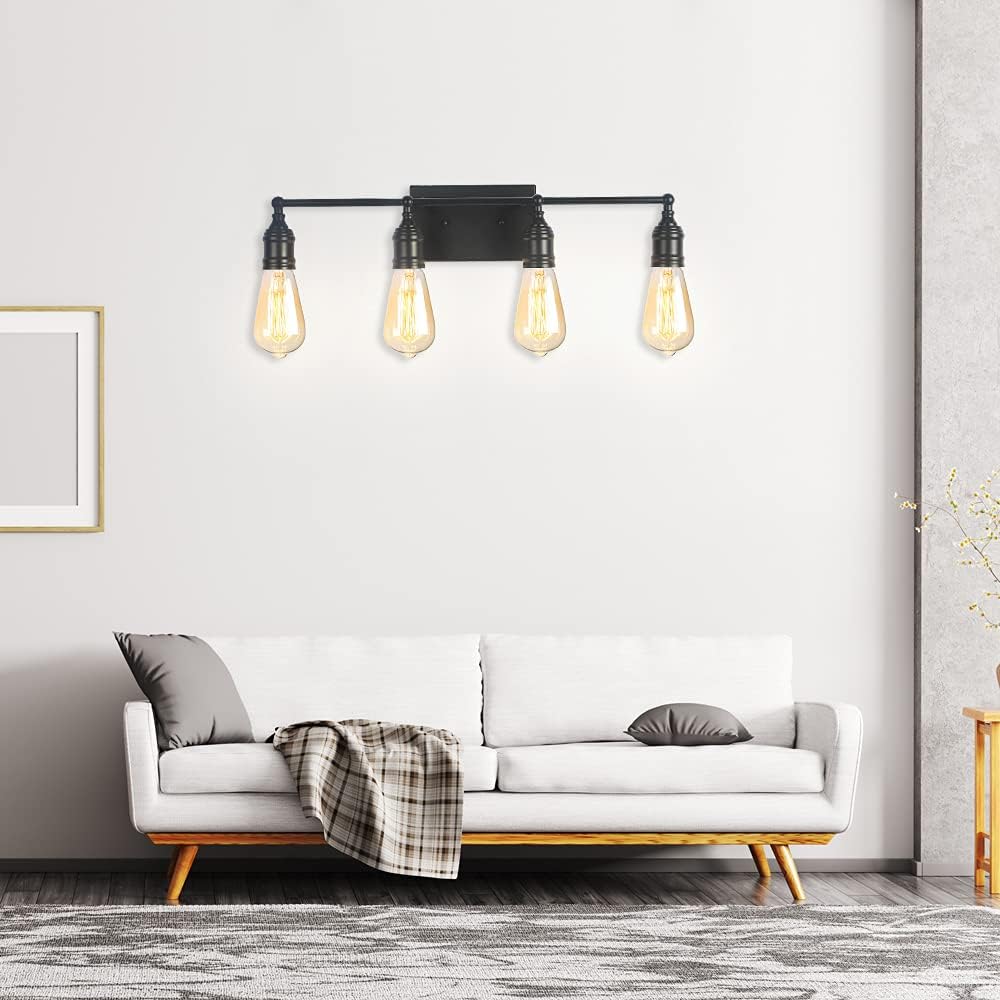 Matte Black 4-Light Industrial Vanity Light Fixture K3608