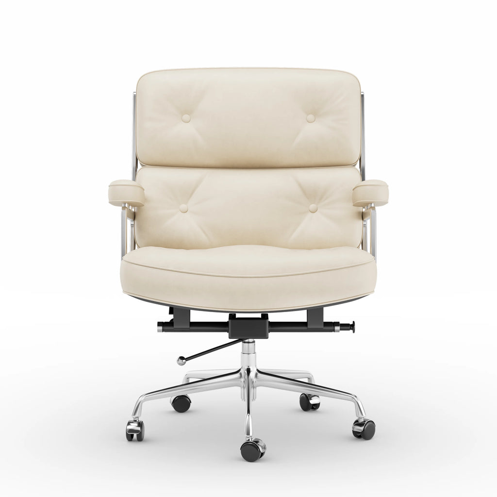 White Genuine Leather Office Chair J440